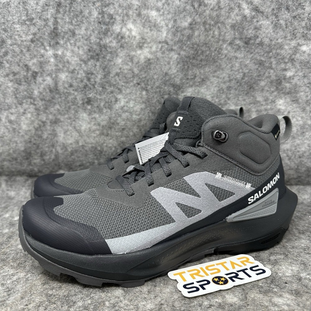 Salomon Elixir Activ Mid GTX Hiking Boots Mens Size 8 Black Gray Gore-Tex Shoes